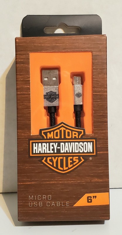 NEW Harley Davidson Motorcycles Black / Silver Braided 6″ Inch Micro USB Cable