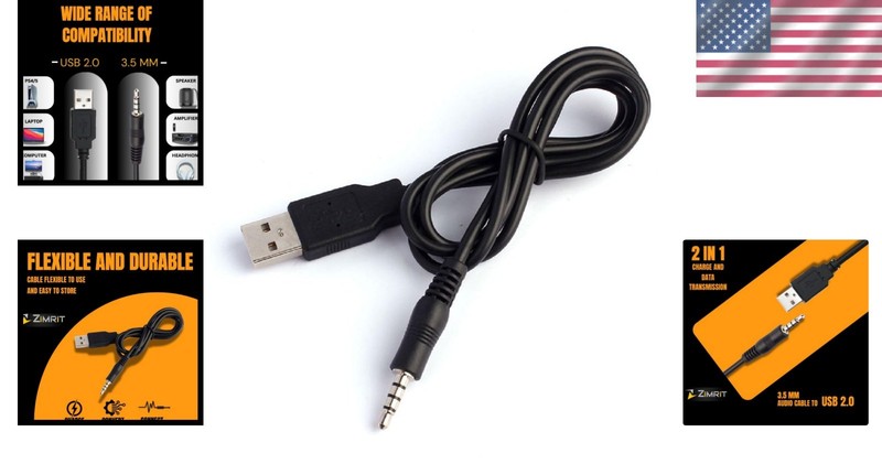 3.5mm USB Adapter Cable - Portable 3ft Cord for Easy Charging & Syncing gallery