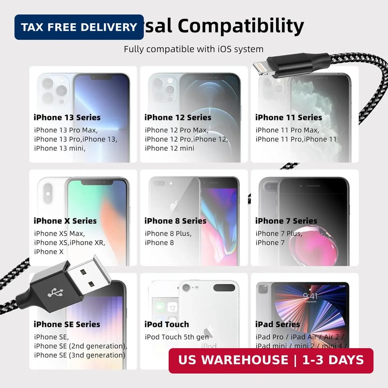 iPhone Charger Fast Charging Cord 3 Pack 10 FT Apple MFi Certified Lightning Cab gallery