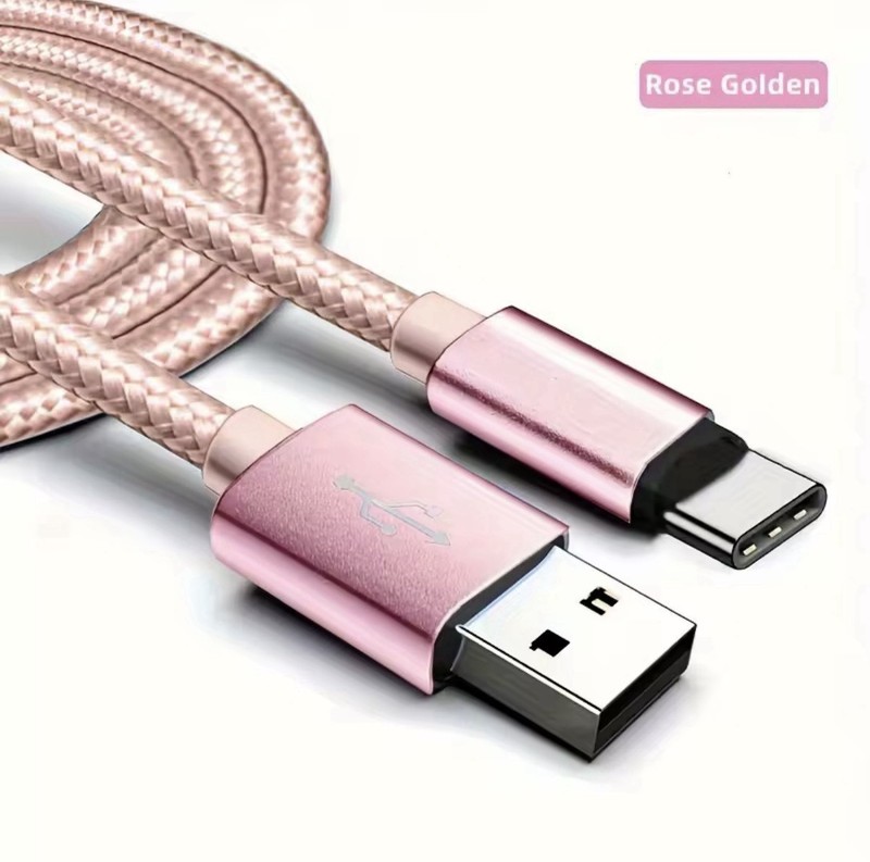 Rose Gold Aluminum Braided USB to USB-C Charging & Data Sync Cable Durable