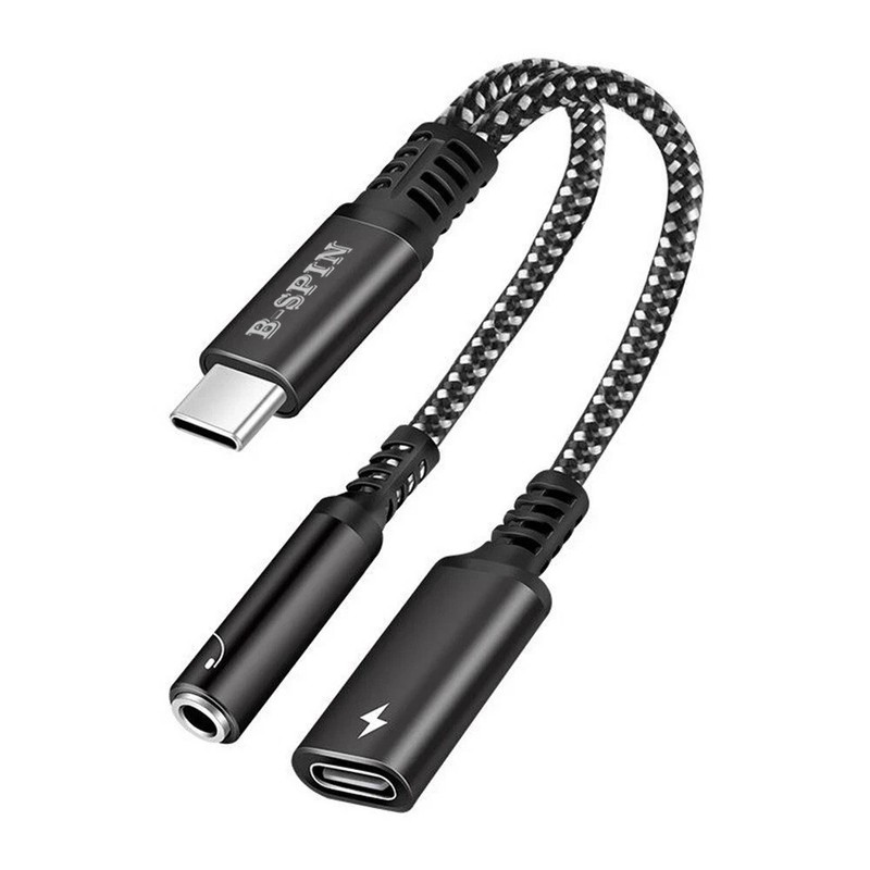 2 IN 1 Audio Charger Splitter Type C Aux Headphone Jack USB C to 3.5mm Adapter
