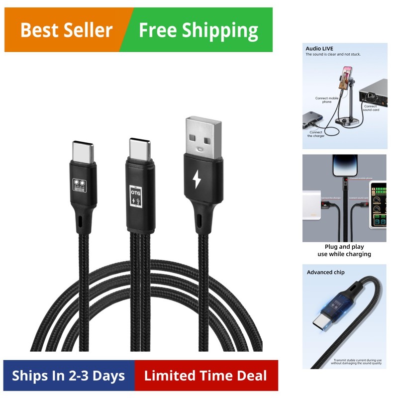 USB C OTG Sound Card Cable, 2 in 1 Type C Sound Card Audio Cable for Live Str…