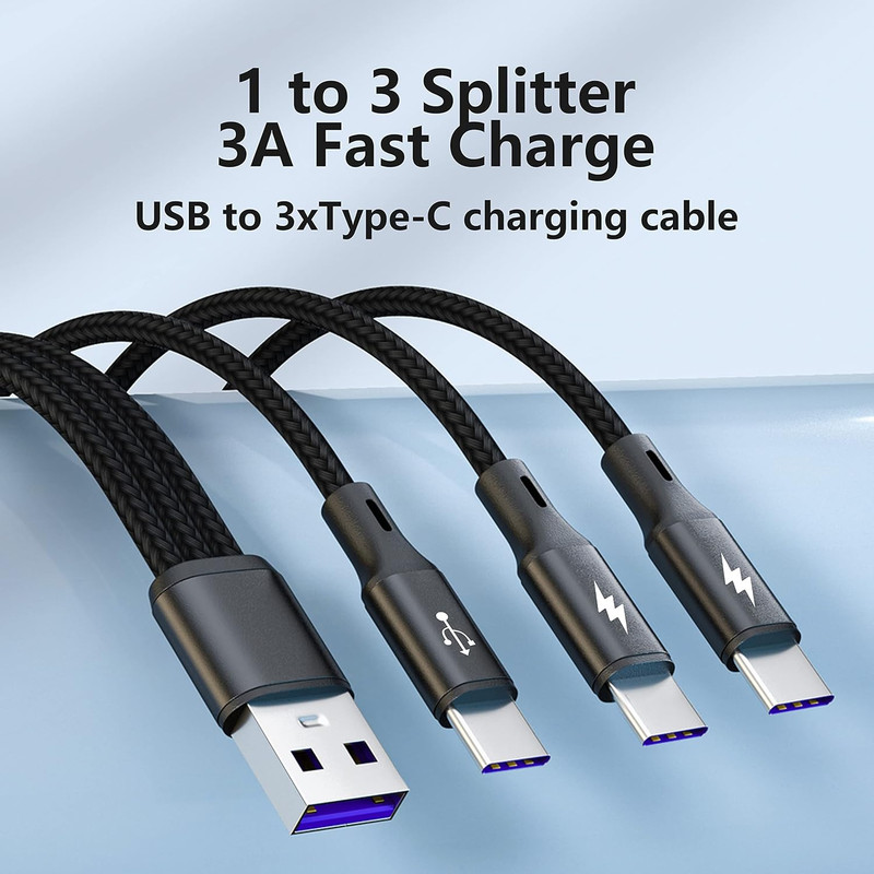 USB C Splitter Cable 3 in 1 USB A to Type C Fast Charging Nylon Braided Cord gallery
