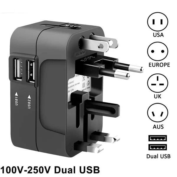 Universal Travel Plug Adapter 2 USB Port World Travel AC Power Charger Adapter