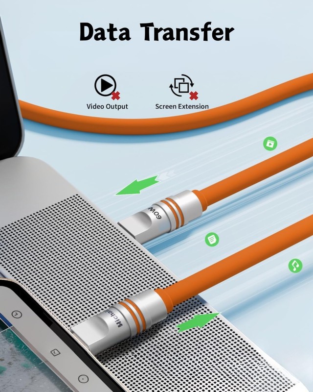 60W Fast Charging Cable 6.6 FT Orange Durable Soft Silicone USB Cable Extra T... gallery