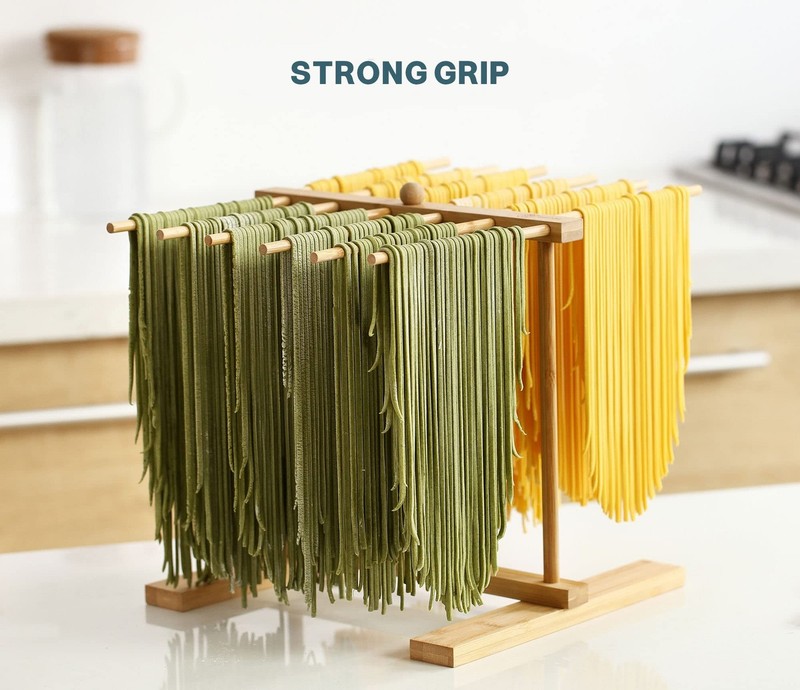 Bamboo Pasta Drying Rack with Transfer Wand and 12 Bars, Easy to Transfer for... gallery