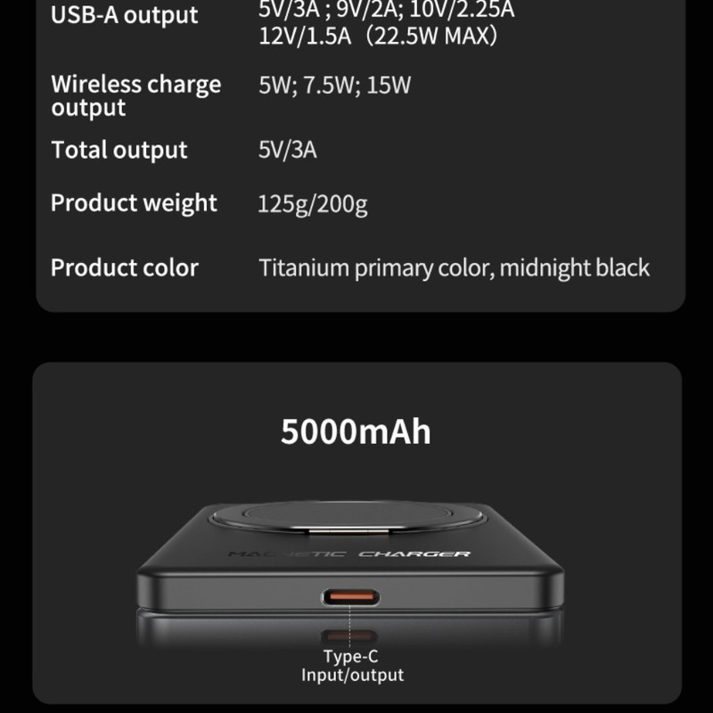 Magnetic Wireless Cell Phone Power Bank for iPhone 5000mAh External Power Bank gallery