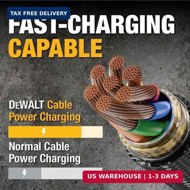 DEWALT Heavy Duty USB C Cable, Jobsite 60 Watt USB C Cable, High Speed Type-C to gallery