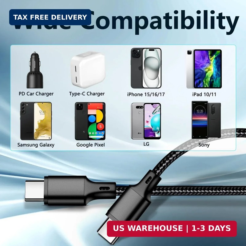 USB C to USB C Charger Cable, 3Pack 6FT Type C Fast Charging Cord Compatible for gallery