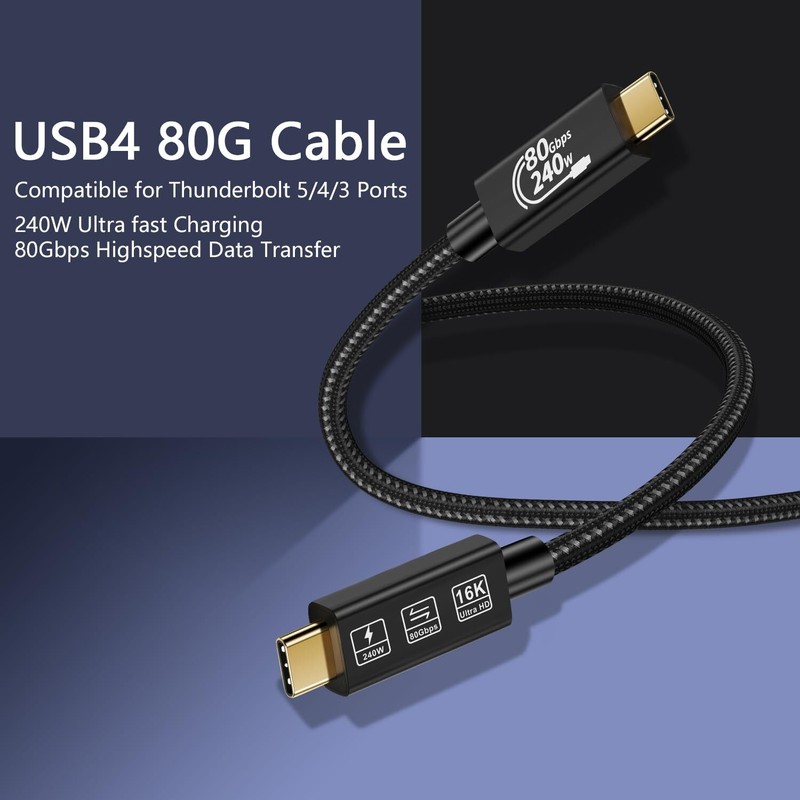 USB4 Cable with Thunderbolt 5 Cable 240 W Charging Cable 80 Gbps Data Cable g... gallery