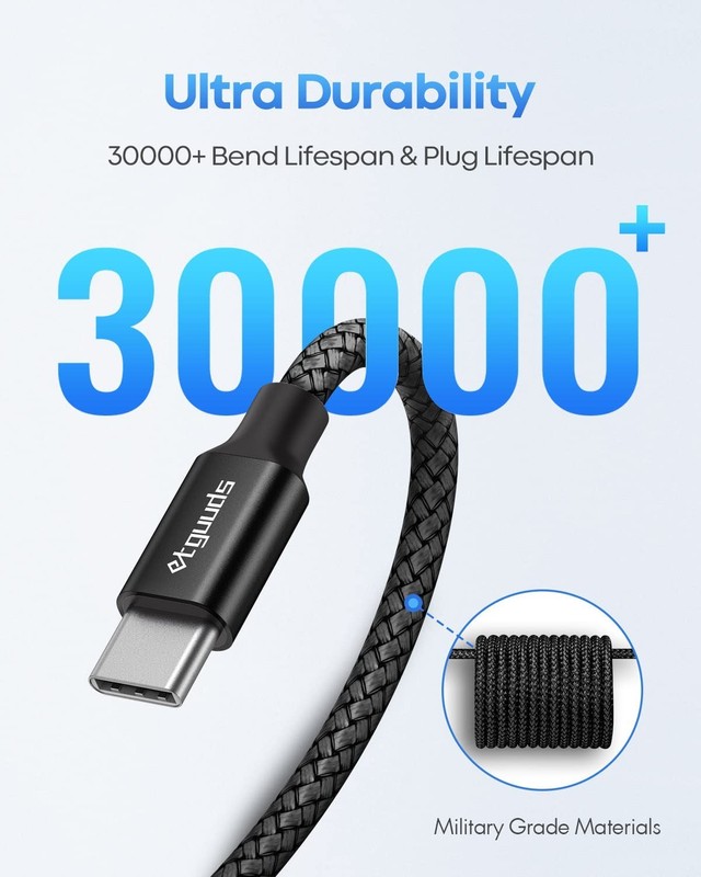 Heavy Duty 10ft USB-C to USB-C Cable - Rapid 60W Charging, Tangle-Free Design gallery