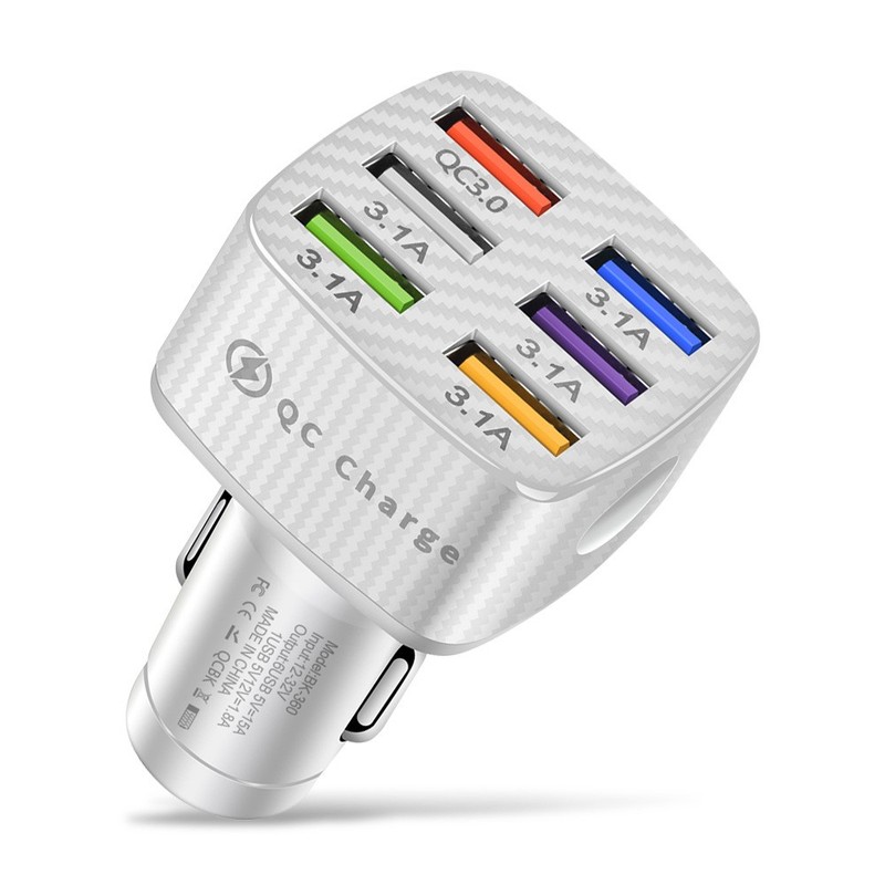6 USB QC3.0 Car Charger Cigarette Lighter Slot Super Fast Charging Adapter