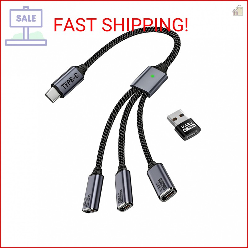 MIXVIRGO USB C Splitter 1 in 3 USB-C Out, USB Type C Splitter, USBC Male to Mult