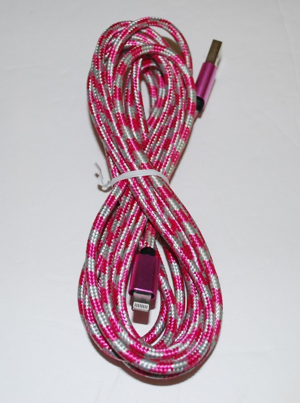 10′ BRAIDED HOT PINK USB CHARGING CABLE FOR IPHONE