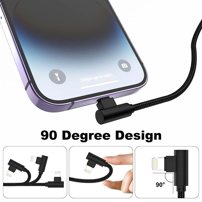 Iphone Charger 1Ft 90 Degree 2 Pack Mfi Certified Elbow Short Lightning Cable gallery