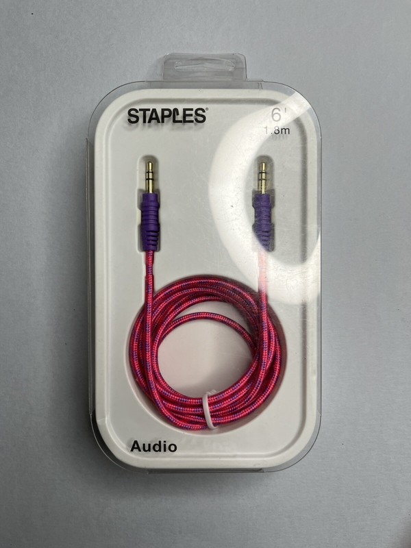 Staples 6ft Auto Pro Cable 3.5mm Auxillary NEW PINK