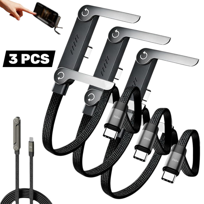 3PC 2-in-1 Invisible Holder Charger Cable–240W Fast Charging Cord W/ Phone Stand