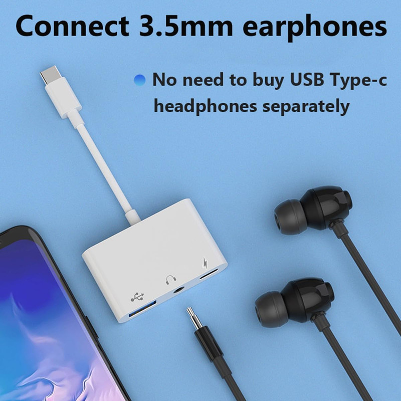 USB C to USB Adapter for Macbook, 3-In-1 USB C to USB-A OTG Splitter with 3.5Mm gallery