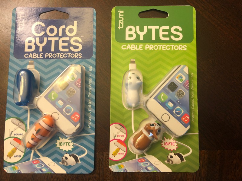 4 Tzumi Cord Bytes Cable Protectors, Blue Whale, Clownfish, Dog
