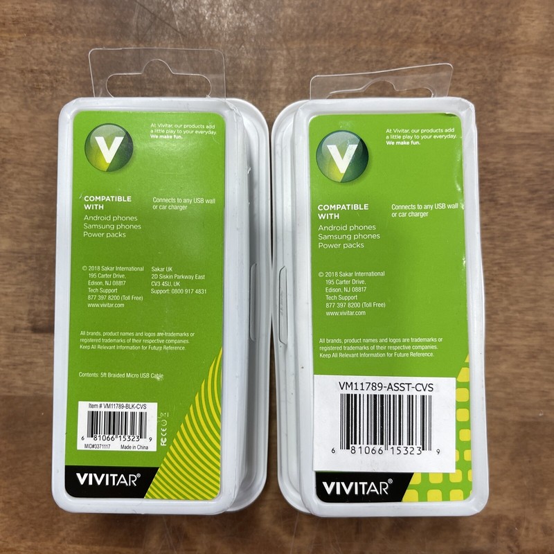 Lot Of 2- VIVITAR- 5ft Charge Away - Braided - USB-A to Micro USB-colors vary gallery