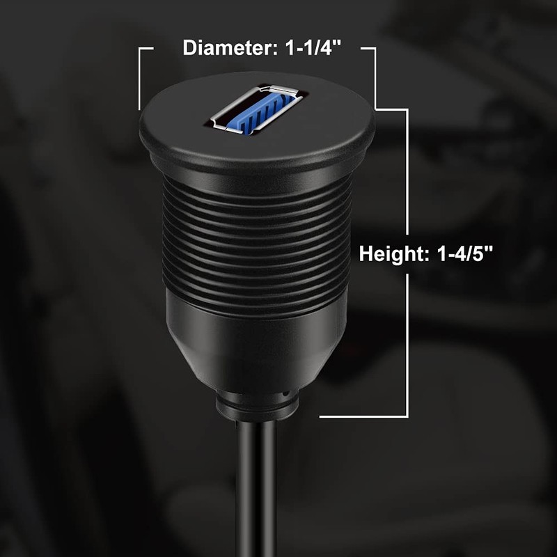 Single Port USB 3.0 Male Female AUX Car Mount Flush Cable Waterproof 1ft gallery