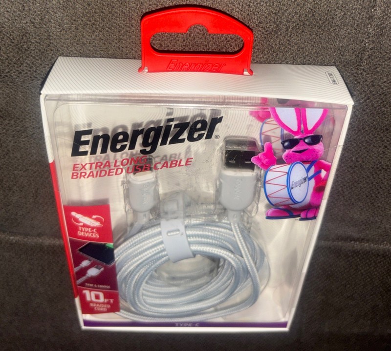 Energizer 10ft Extra Long Braided🪫Type-C to USB Charging Cable🔋Gray gallery