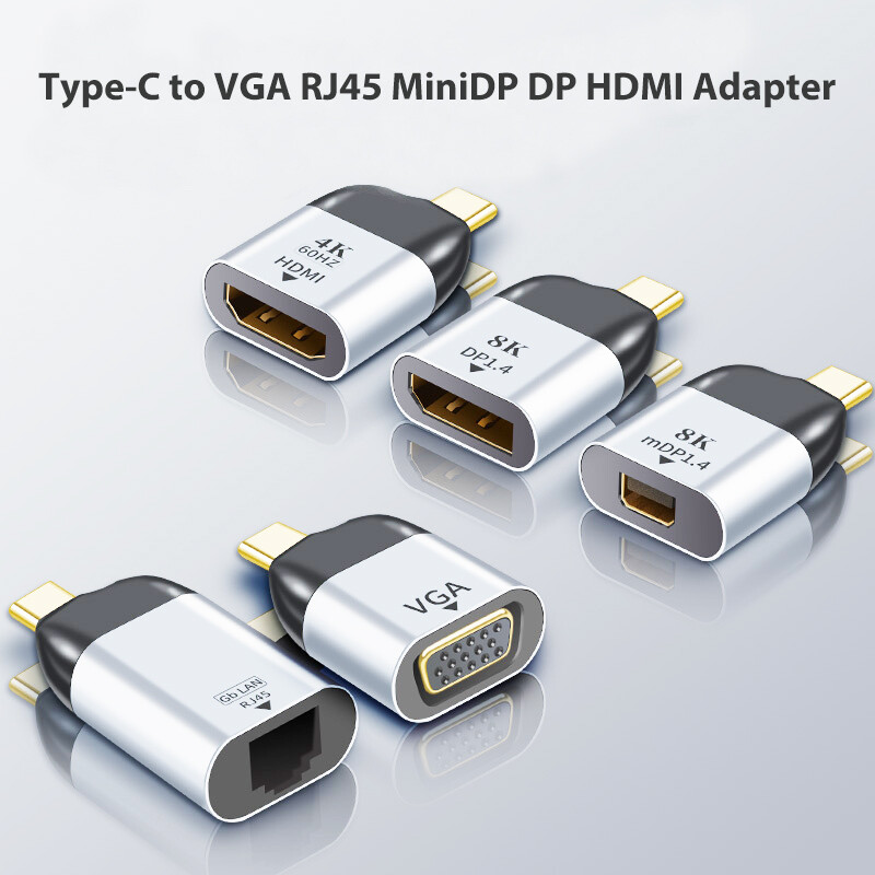 Type C To HDMI DP Mini Displayport VGA RJ45 Adapter USB C Audio Video Converter gallery