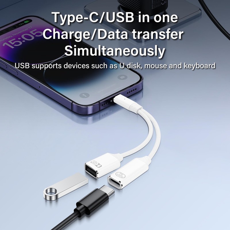 1 In 2 USBC To USB OTG Adapter Splitter Type C Male To USB A Female 100W PD gallery