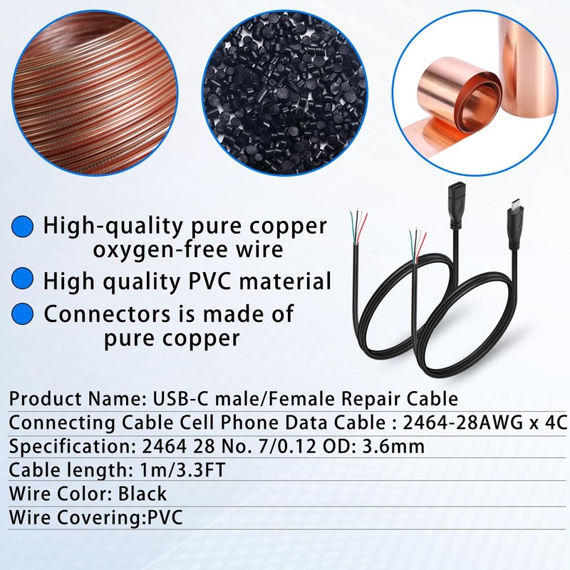 4 PCS USB -PD Pigtail Power Cable Fast Charging Bare Wire USB Power Data Cabl... gallery