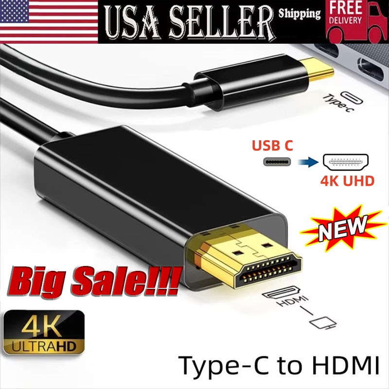USB C to 4K HDMI Cable Video Converter Adapter 6Ft Type C to HDMI 4K Cord