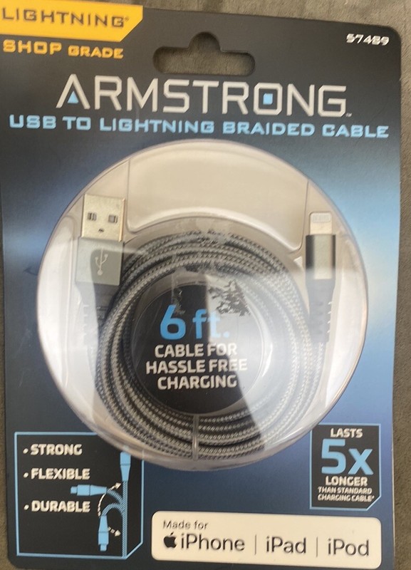 Armstrong USB to Braided Cable -6ft. Cable- iPhone/iPad/iPod - #57489 BRAND NEW!