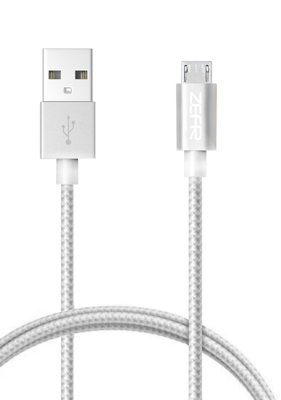 ZEFR 3ft Braided Micro USB Charging & Data Cable (3ft - Silver) Android Devices