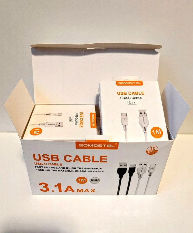 USB C Cable 3.1A / 3.2 feet / 1m / Set of 10 / Black / White / Charging cable gallery