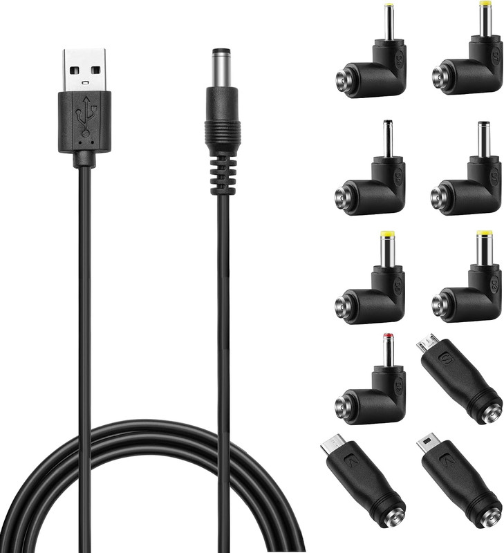 DC 5V Power Cord, USB to DC 5.5X2.1Mm Plug Charging Cable with 10 Connector gallery