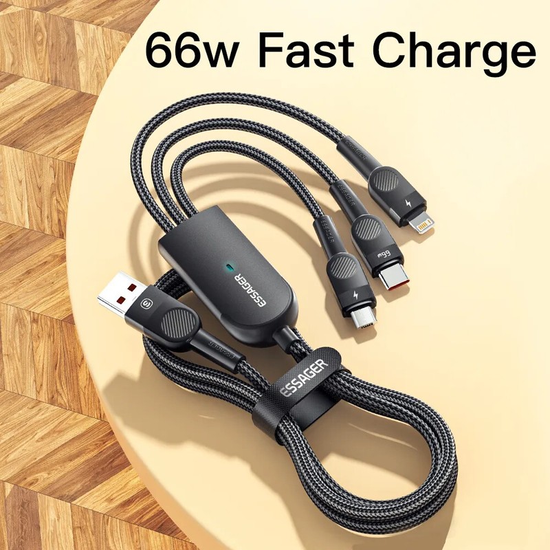 66W 3 in 1 USB C Cable Micro USB Type C Fast Charger Data Cord For iPhone 14 13 gallery