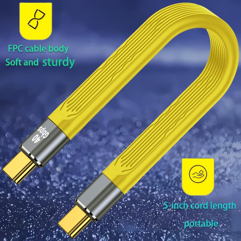BENACES Short Flat USB C Charging Extension Cord, 5 Inch Yellow Type C Male t... gallery