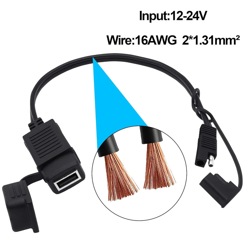 SAE to USB Adapter Motorcycle Cable SAE Quick Connector to 5V 2A USB a Female Po gallery