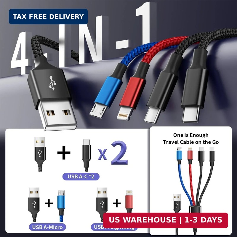 Dual Type C 4 in 1 Multi Charging Cable 2 Pack 5FT Universal Charger Cord gallery