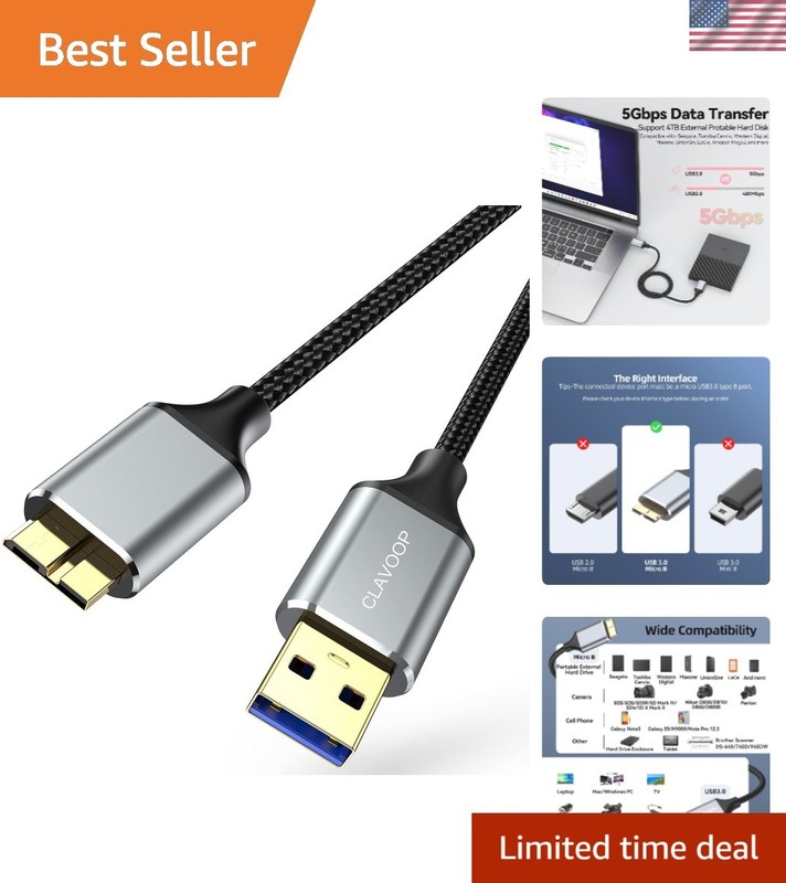 Durable 1.5 FT USB 3.0 Micro B Cable – Fast 5 Gbps Transfer for Multiple Devices