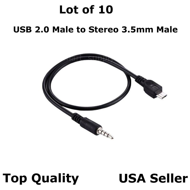 Lot of 10 USB 2.0 Male to Stereo 3.5mm Male Car Audio Cable for Insignia Android