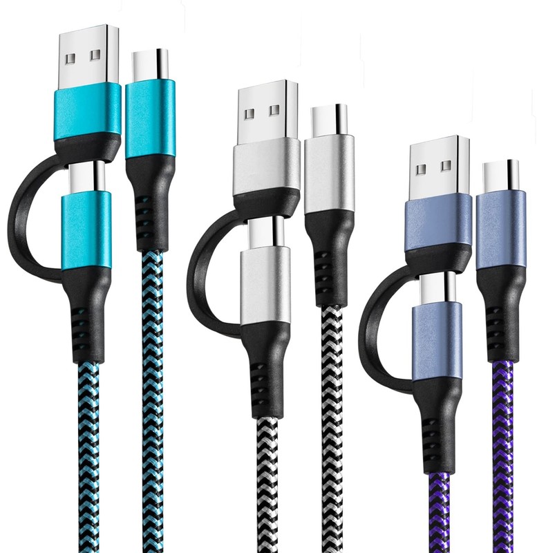 USB C to C Cable, 3 Pack 6ft Fast Charging Cord, 2-in-1 USB-A/C to C Cable