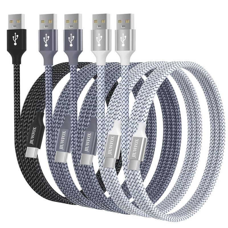 JIUWFOX USB to USB C Cable, (5-Pack, 3/3/6/6/10 Ft) for Iphone 17 16 Charger Cor
