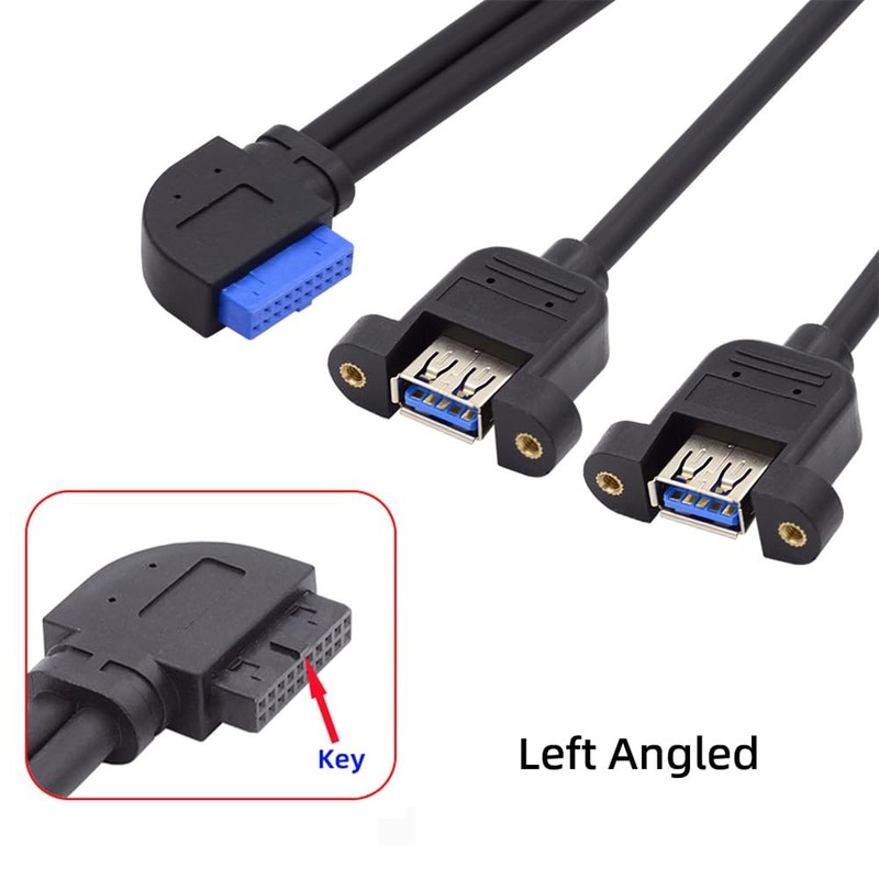 Left Angled 90 Degree 5Gbps 2 Ports USB 3.0 Female to 19/20Pin Header Screw M... gallery