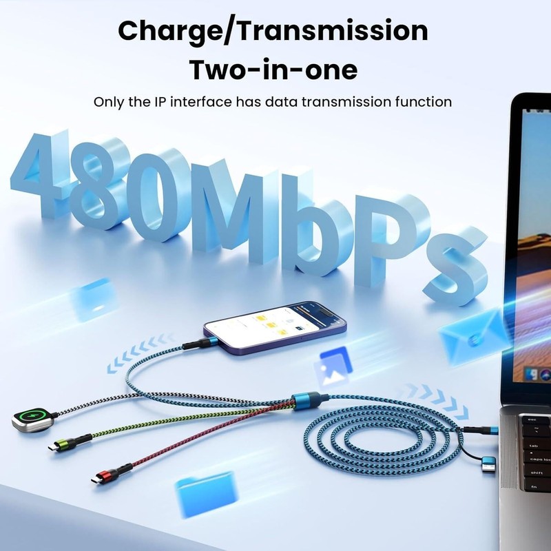 Travel Essentials 4 in 2 Multi Charging Cable for iWatch Charger, 1Pcs 5FT gallery