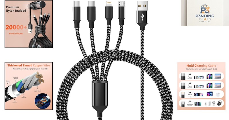 Durable 5FT Nylon Braided Multi Charging Cable - 4 Ports for All Smartphones gallery