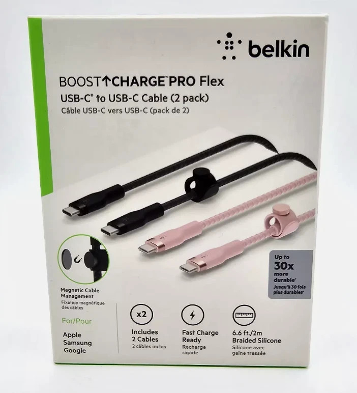 Belkin Boost Charge Pro Flex USB-C to USB-C Cable (2 Pack) Bundle Black/ Pink