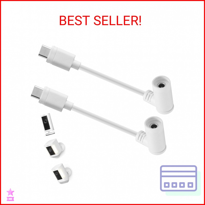 Tonton 2-Pack Barrel Plug to USB-C Adapter for Ring Solar Panel, DC Female to US