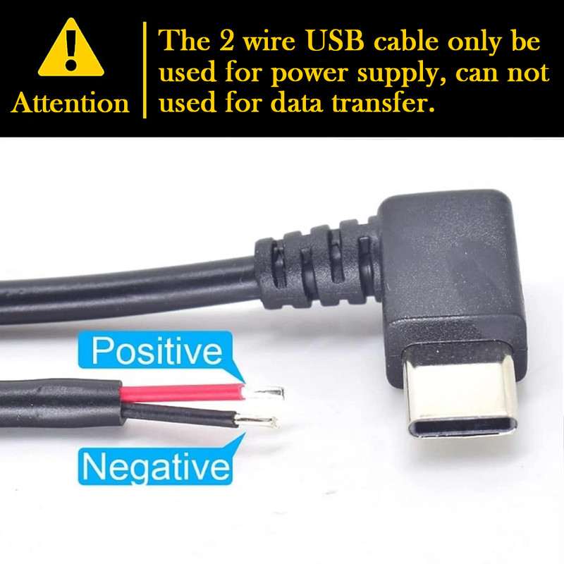 20pcs 1M/3.3FT Right Angle 90°USB-C Type C Male Plug 2 Pin Bare Wire Pigtail