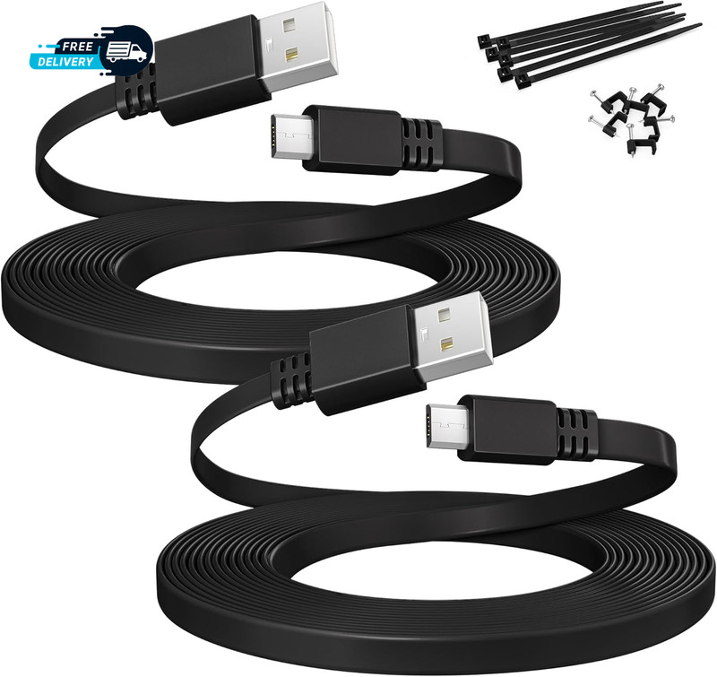 Micro USB Extension Cable 20FT 2Pack Flat USB to Micro Long Charging Power