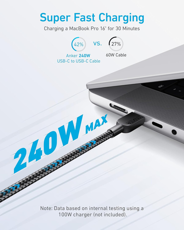 Anker USB C to USB C Cable (2Pack, 10FT),240W Type-C Fast Charging Cord for Ipho gallery